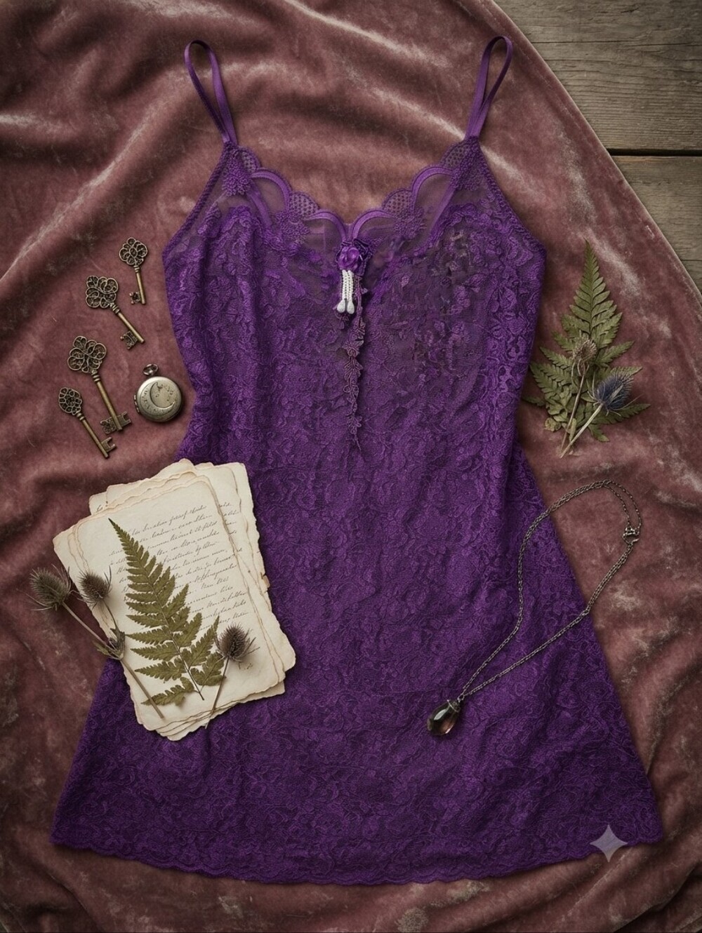 Vintage Delicates Purple Lace Slip Dress